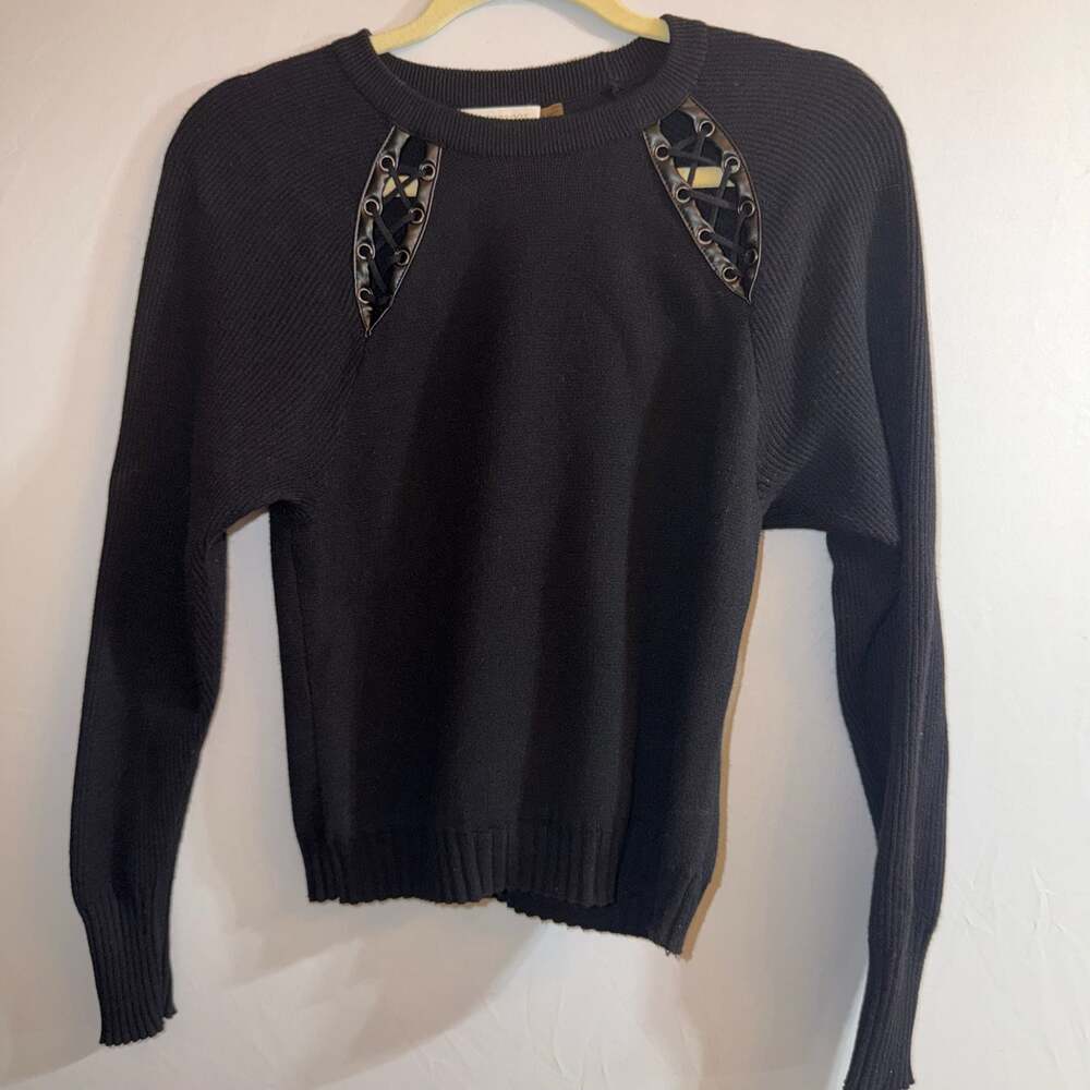 Ramy Brook Georgia Lace-Up Cutout Pullover Black Sweater